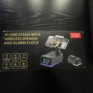 F30 Phone Stand with Wireless Speaker and Alarm Clock - Black